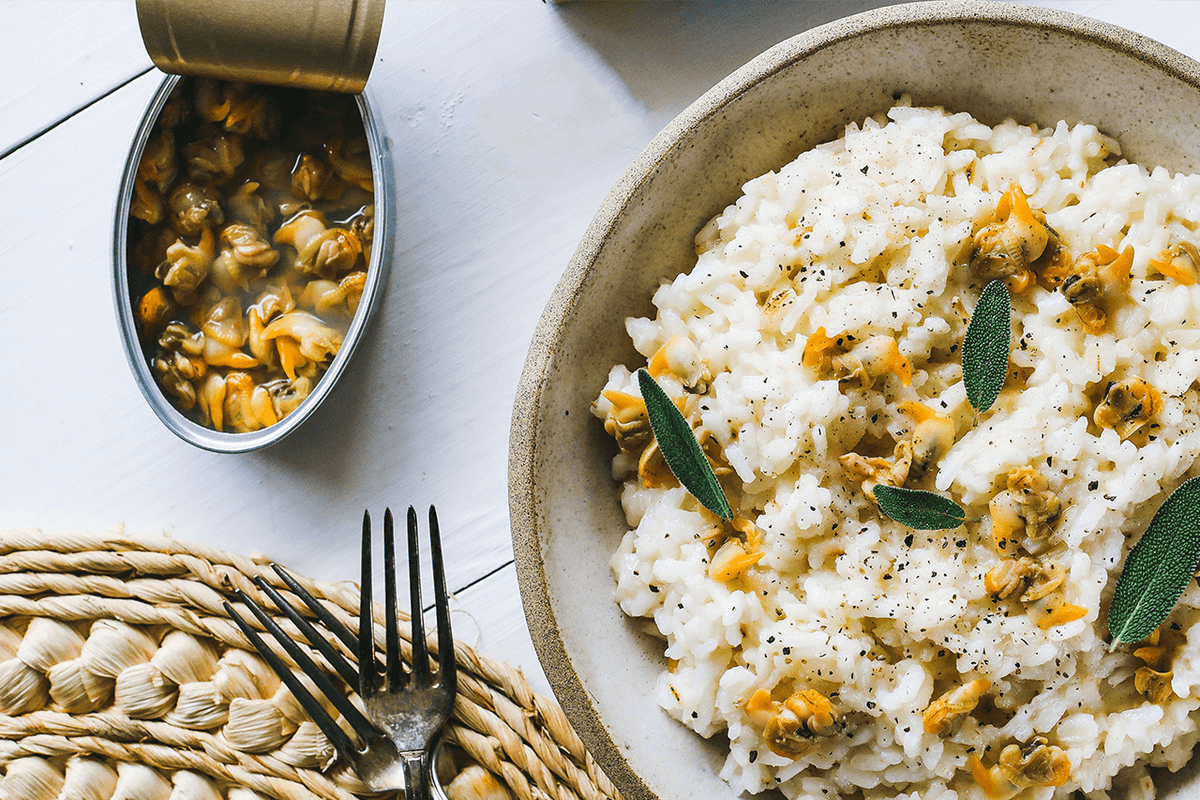 Risoto de berbigão em conserva