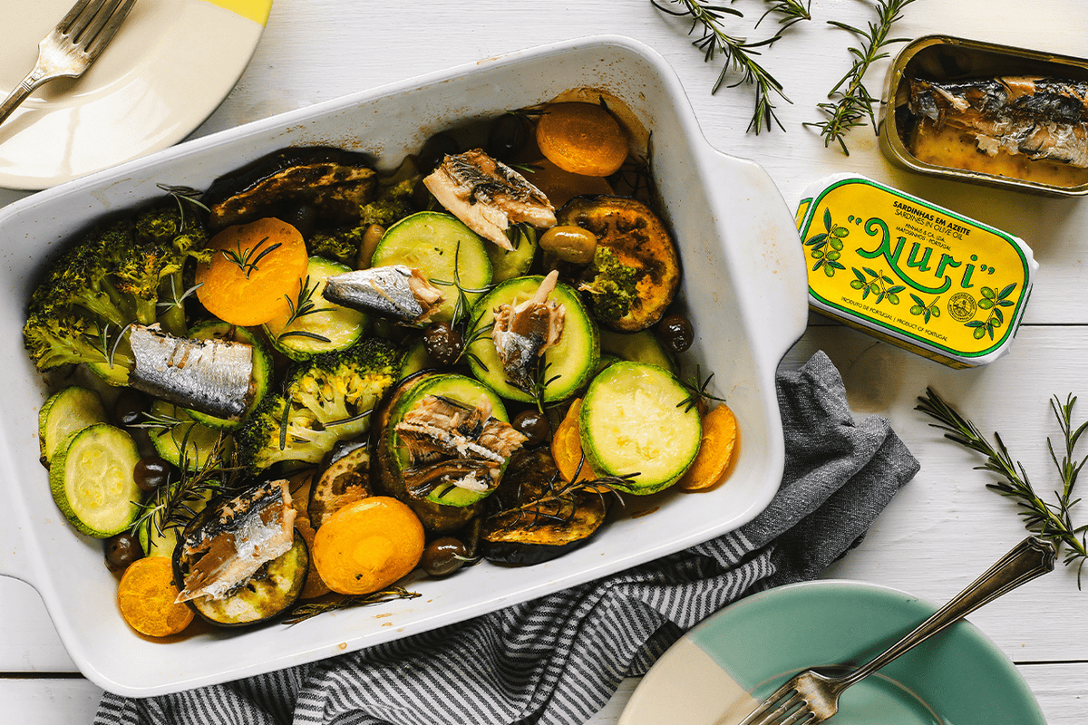 Legumes assados com sardinha Nuri