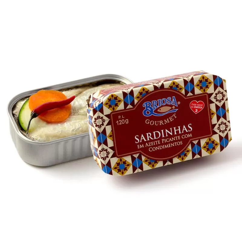 SARDINHAS EM AZEITE PICANTE COM CONDIMENTOS